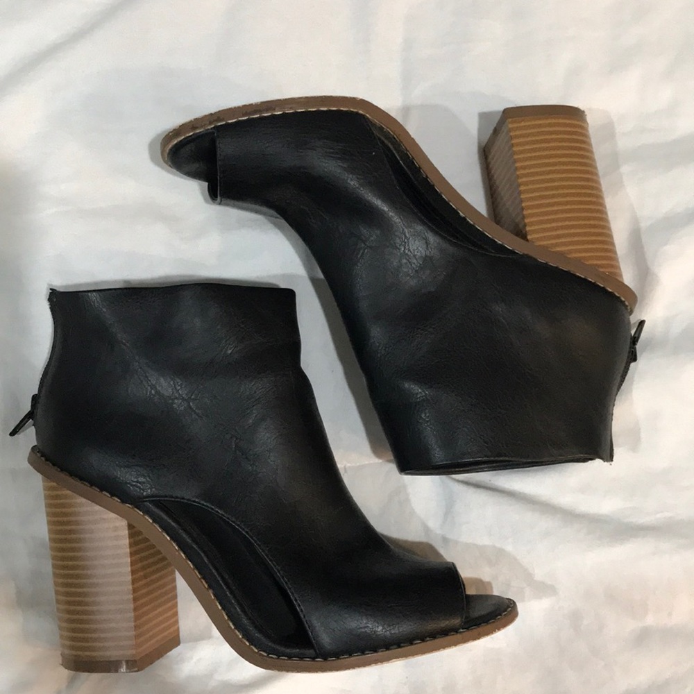 Black open toed booties